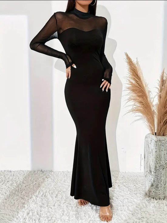 Sexy elegant jurk corrigerende zwarte maxi mesh feest kerst lichte stretch jurk speciale gelegenheidsjurk maat M