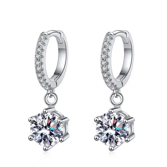 Diamanten Oorbellen - Oorringen met hanger - 1.0 ct - D kleur - 925 zilver - Moissaniet - Brilliant rond geslepen -