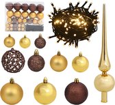 vidaXL - 61-delige - Kerstballenset - met - piek - en - 150 - LED's - goud - en - brons