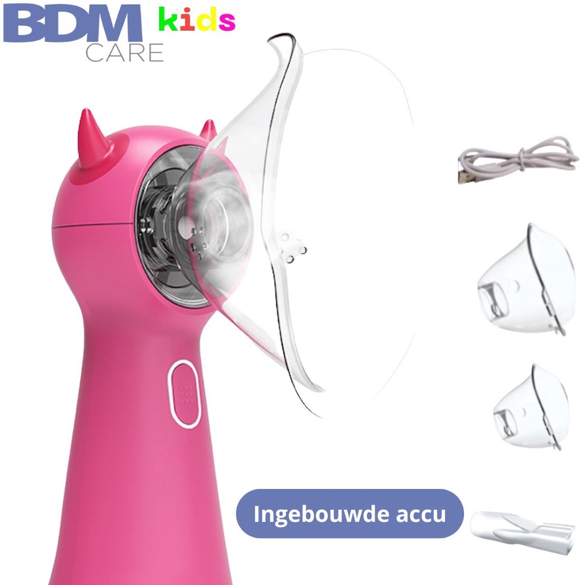 BDM care Kids - Aerosoltoestel - Ultrasone Vernevelaar Inhalator – Nebulizer - Inhalatieapparaat voor Kinderen, Volwassenen & Baby’s – Helpt tegen Luchtwegaandoeningen - Incl. 3 mondstukken