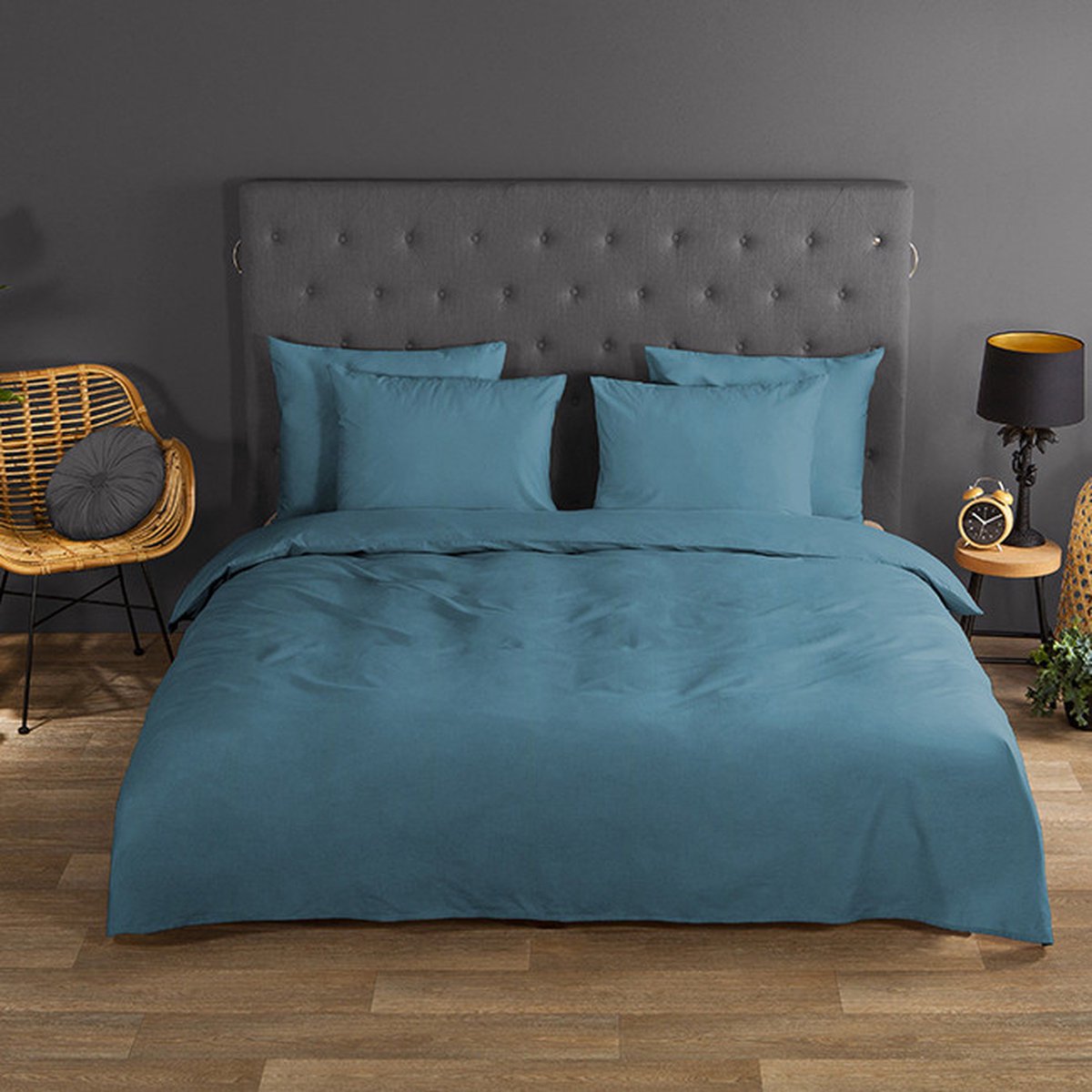 Zavelo Effen Dekbedovertrek Adria Blauw - 2-persoons (200 x 200/220 cm) - 100% katoen - Super Zacht - Kleurvast