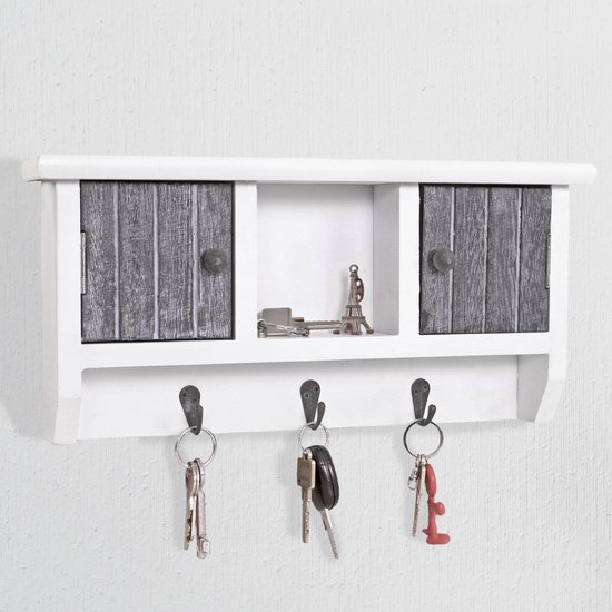 Houten Sleutelkastje, Retro, Muur, Sleutelkast Met Magnetische Deur Massief Houten Opslag Met 6 Haken B