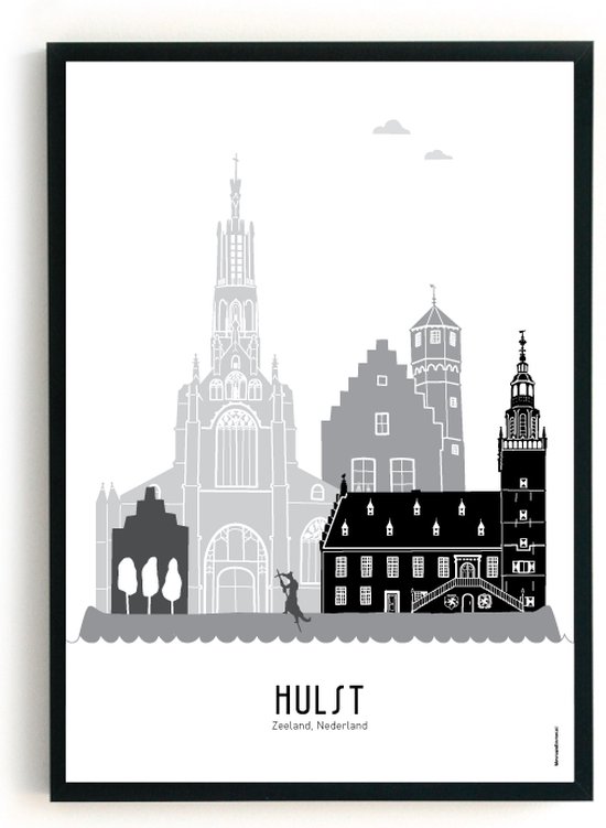 Skyline poster Hulst zwart-wit-grijs | 50x70 cm