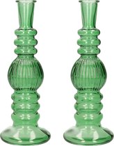 Kaarsen kandelaar Florence - 2x - groen glas - ribbel - D8,5 x H23 cm