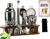 KitchenBrothers Cocktail Shaker Set - 25 pièces - Set complet - Coffret cadeau et livre de recettes - 750 ml - Acier inoxydable