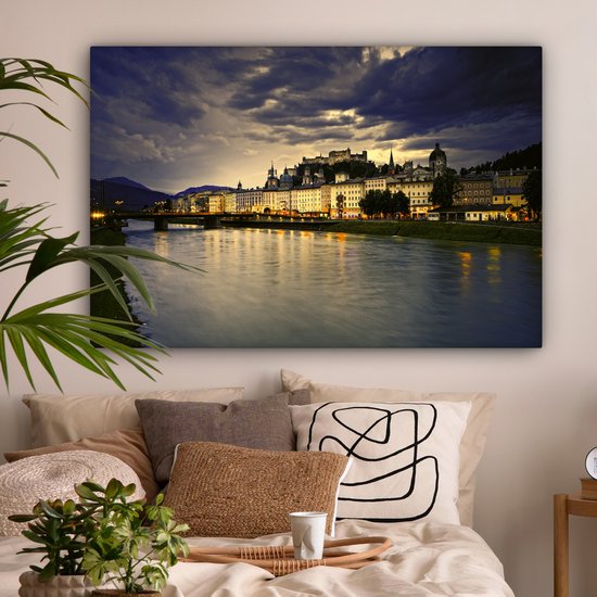 Toile Peinture Salzbourg coucher de soleil - 120x80 cm - Décoration murale