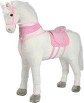 Pink Papaya Reuzen XXL Paard voor Kinderen - Luna - 125cm Pluchen Paard - Bijna Levensgroot Speelgoed Paard om op te Rijden en Zitten - tot 100 kg Belastbaar - Maakt Geluiden - met Kleine Borstel