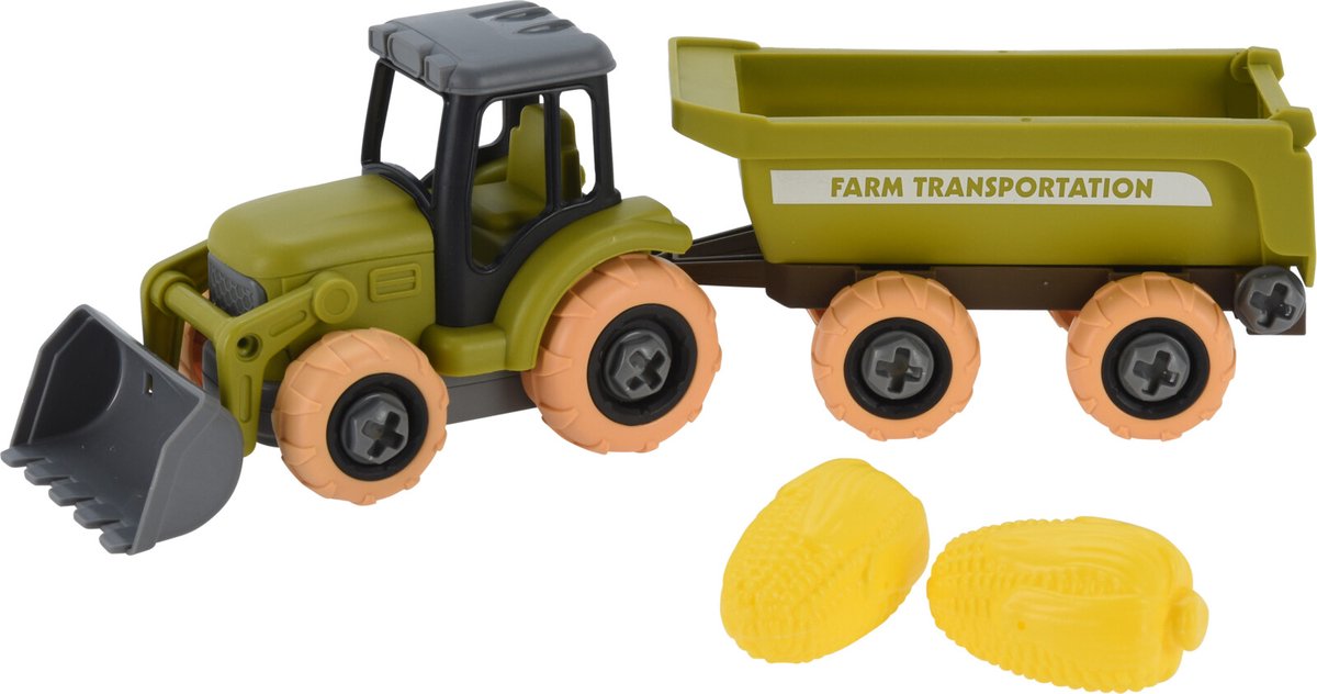 Speelgoed Tractor - Met Mais Aanhanger & mais - 25 CM