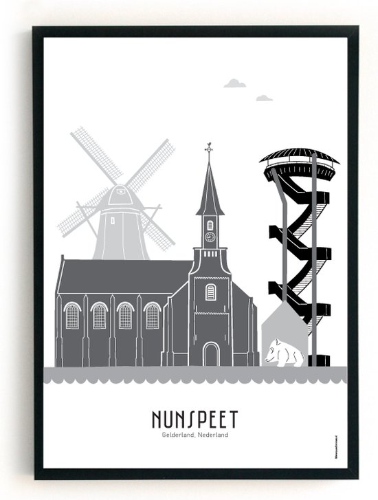 Skyline poster Nunspeet zwart-wit-grijs | 50x70 cm