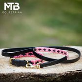 Leren Halsband met lijn Polo print Roze maat XL - MTB Equestrian