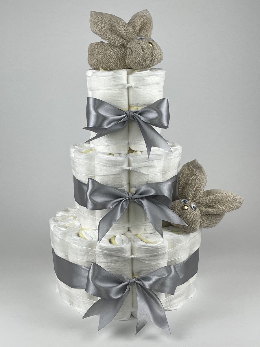 Goedkoopste Chouette-Chouette | Luiertaart Neutraal | Kraamcadeau | Geboorte Jongen Meisje | Babyshower | Konijnen Cream - Grijs