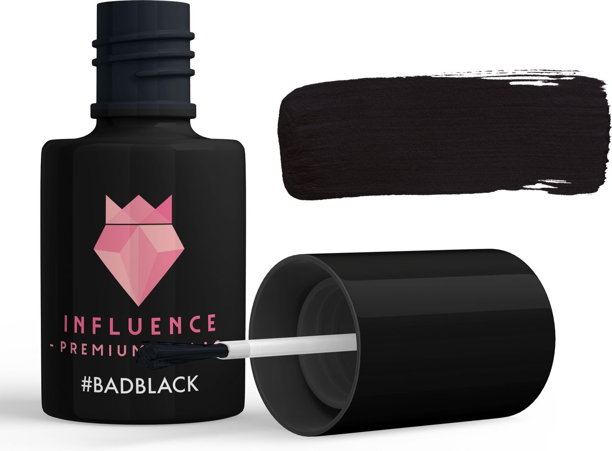 #BADBLACK - Influence Gellac - Zwarte gellak - Gellak zwart UV - UV Gellak - Gel nagellak - Gellac - Kado vrouw - Sinterklaas cadeau - Kado voor haar - 10 ml