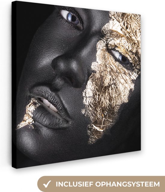 Toile Peinture Femme - Goud - Zwart - Peinture - Luxe - 90x90 cm - Décoration murale