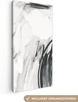 Canvas Schilderij Kunst - Zwart - Wit - Abstract - 40x80 cm - Wanddecoratie