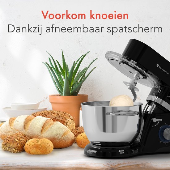 KitchenBrothers Keukenmachine - Display en Timer - Keukenrobot - 6,2L - Keukenmixer - 1400W - Zwart van KitchenBrothers — afbeelding 4