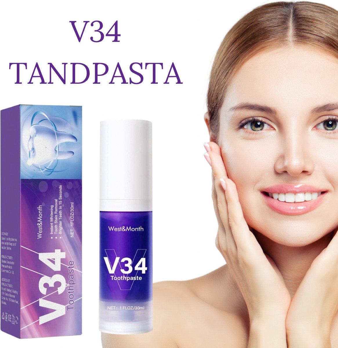 West & Month V34 - Paarse Tandpasta - Colour Corrector Serum - Witte Tanden - Teeth Whitening