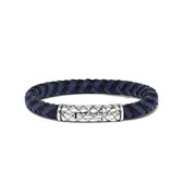 Bijoux SILK - Bracelet Argent - Crossline - 423BBU.21 - cuir bleu / noir - Taille 21