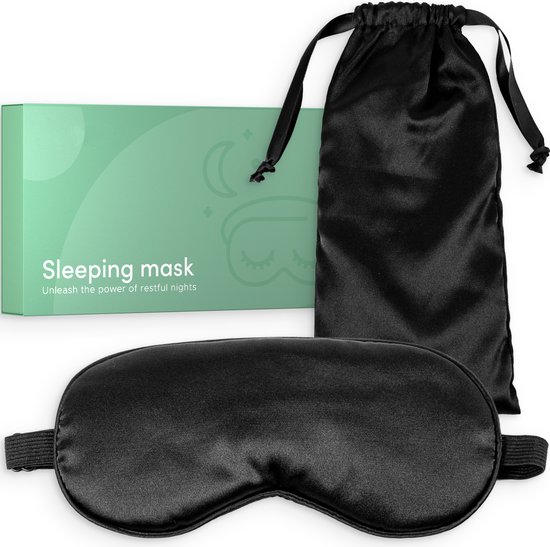 Premium Zijden Slaapmasker + Opbergzakje - 100% Verduisterend Oogmasker - Verstelbaar - Blinddoek - Zijdezacht - Anti-Rimpel – Eye Mask – Sleep Mask – Zwart