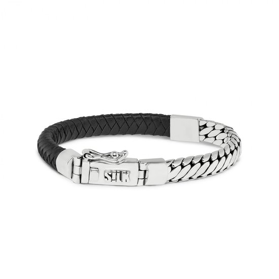 Bijoux SILK - Bracelet Argent - Audacieux - 854BLK.19 - cuir noir - Taille 19