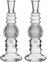 Kaarsen kandelaar Florence -2x- transparant glas - ribbel - D8,5 x H23 cm
