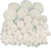 Pompons - 100x - wit - 10-45 mm - hobby/knutsel materialen
