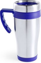 Warmhoudbeker/thermos isoleer koffiebeker/mok - RVS - zilver/blauw - 450 ml - Reisbeker