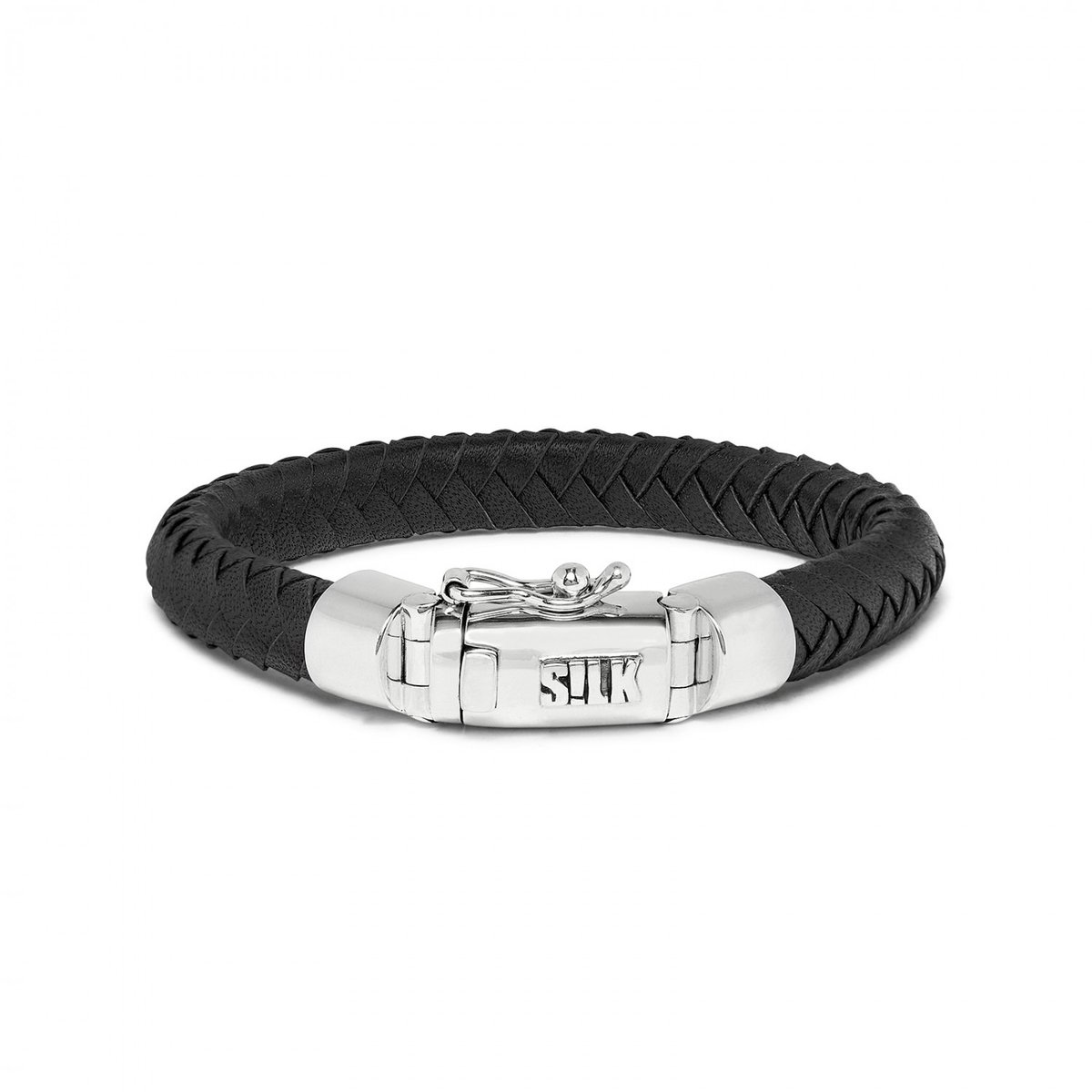 SILK Jewellery - Zilveren Armband - Arch - 326BLK.23 - zwart leer - Maat 23