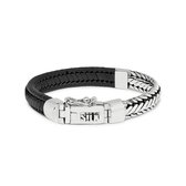 SILK Jewellery - Zilveren Armband - Zipp - 193BLK.21 - zwart leer - Maat 21