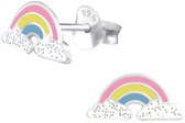 Joy|S - Zilveren regenboog oorbellen - pastel kleurtjes met glitter - 11 x 5 mm