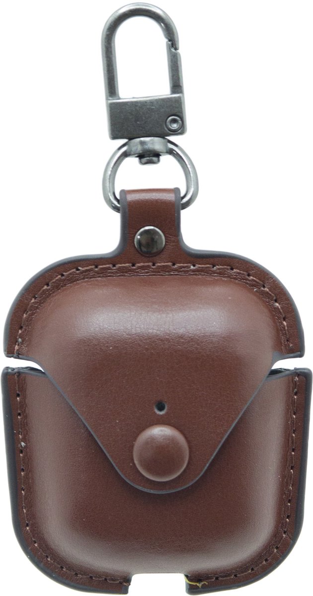 Premium Hoesje Geschikt Voor Airpods 1/2 Case Donker Bruin Oplaadcase Leer