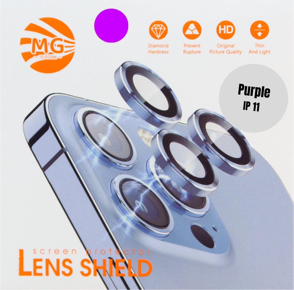 Geschikt Voor iPhone 11 Camera Lens Protector - Paars - Eenvoudige Installatie - Camera Protector iPhone 11 - Roestvrij Staal - Gehard Glas - Screenprotector