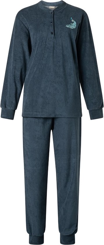 Lunatex - Badstof Dames Pyjama - Donkerblauw - Maat XL
