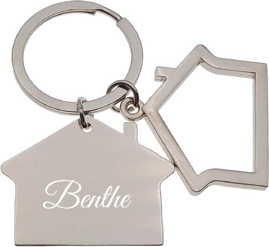 Sleutelhanger RVS Huis Met Naam Gravering Benthe bol