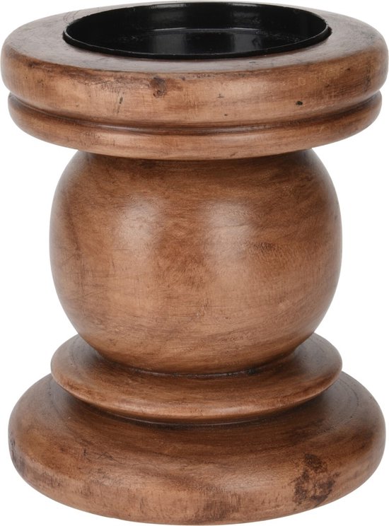 Candle Holder Wood 14 cm Brown