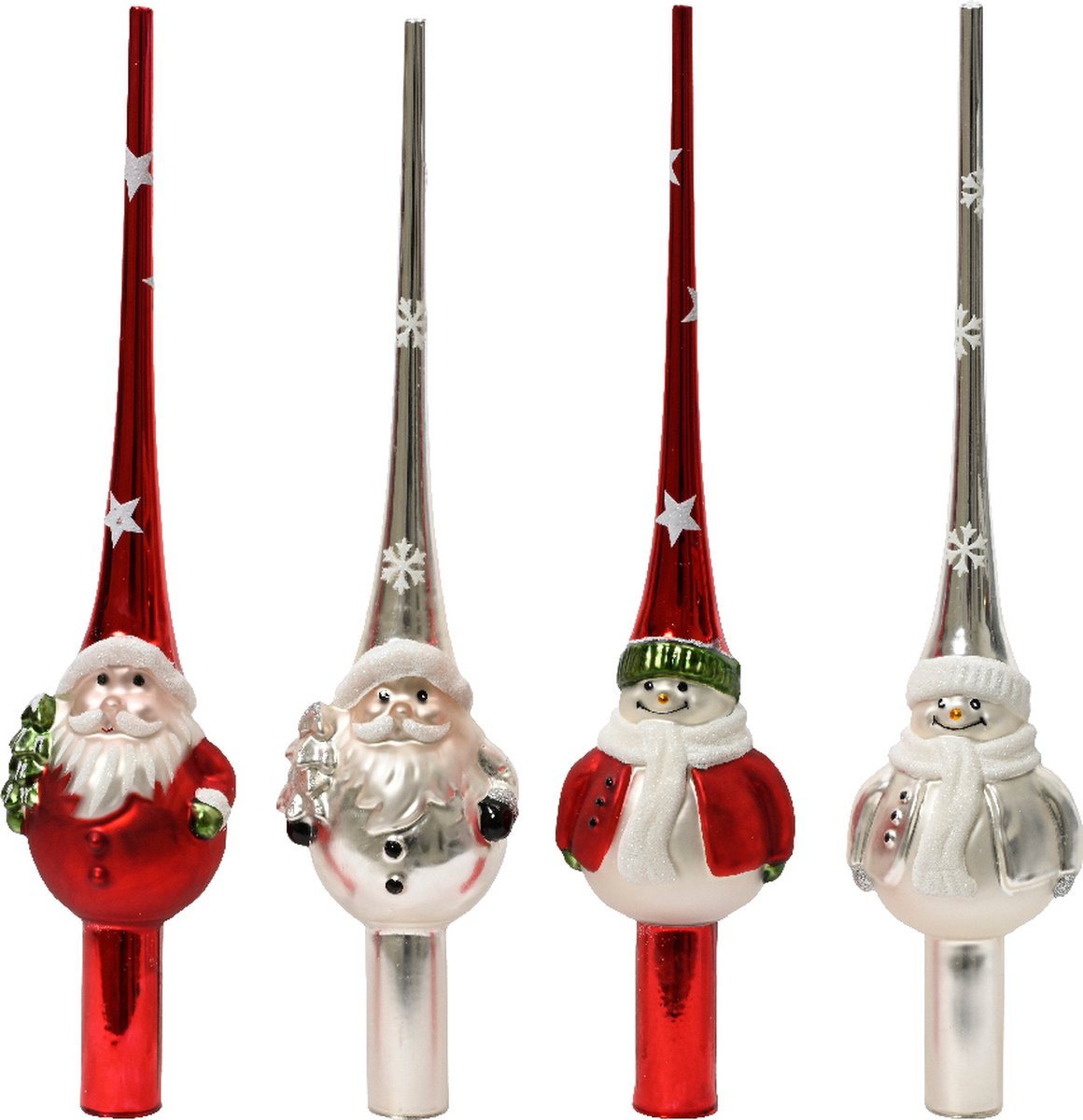Bol.com Decoris glas mini piek in sneeuwpop of kerstman rood of zilver H25cm aanbieding