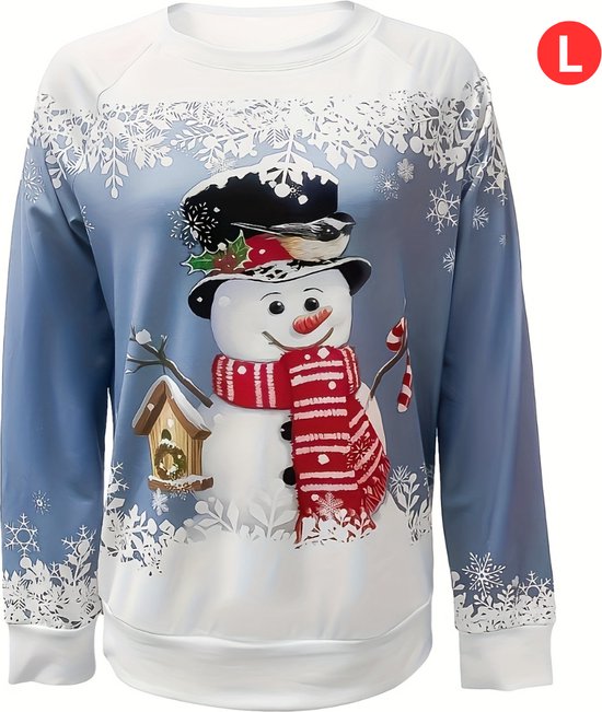 Kersttrui - Dames - Foute Kersttrui - Christmas Sweater - Kerst Sweater - Christmas Jumper - Pyjama - Pullover - Sneeuwpop - Blauw - Maat L
