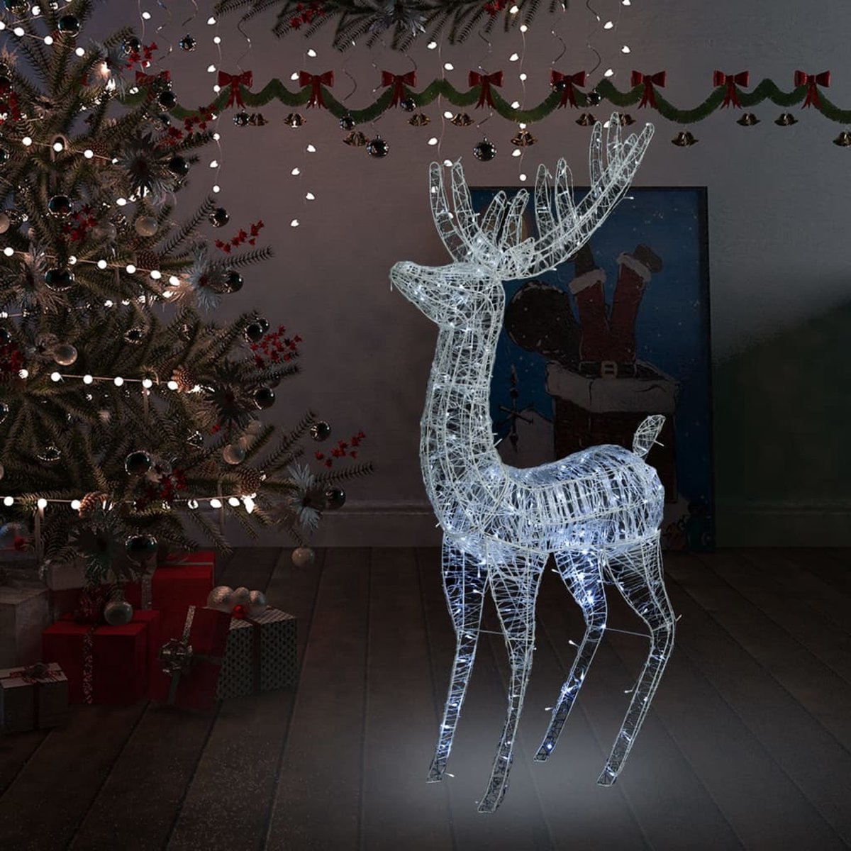 Sapin de Noël mural lumineux – LED intérieur/extérieur – 90 cm de haut –  Lumières blanches chaudes – Fonctionne avec piles avec minuterie