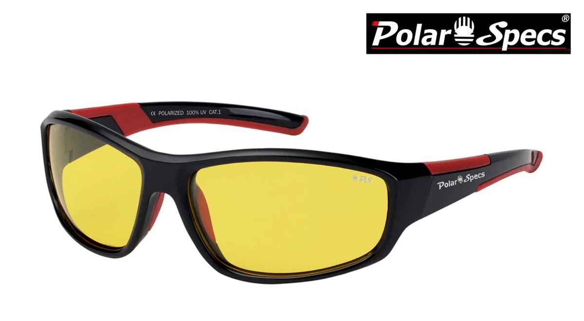 Polar Specs® Polariserende Nachtbril PS9024 – Black & Red – Polarized Nightdriving – Small – Unisex