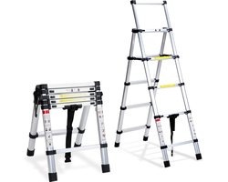 Telescopische Vouwladder – Telescopische Ladders Alu-A-Kader 1,4+1,7m – zilverachtig
