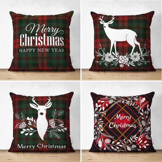 Velvet Kussenhoes set van 4 stuk - 45x45 Kerst Kussensloop - Kerst & Christmas - De Groen Home