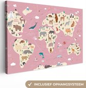 Carte du monde rose avec des animaux 30x20 cm
