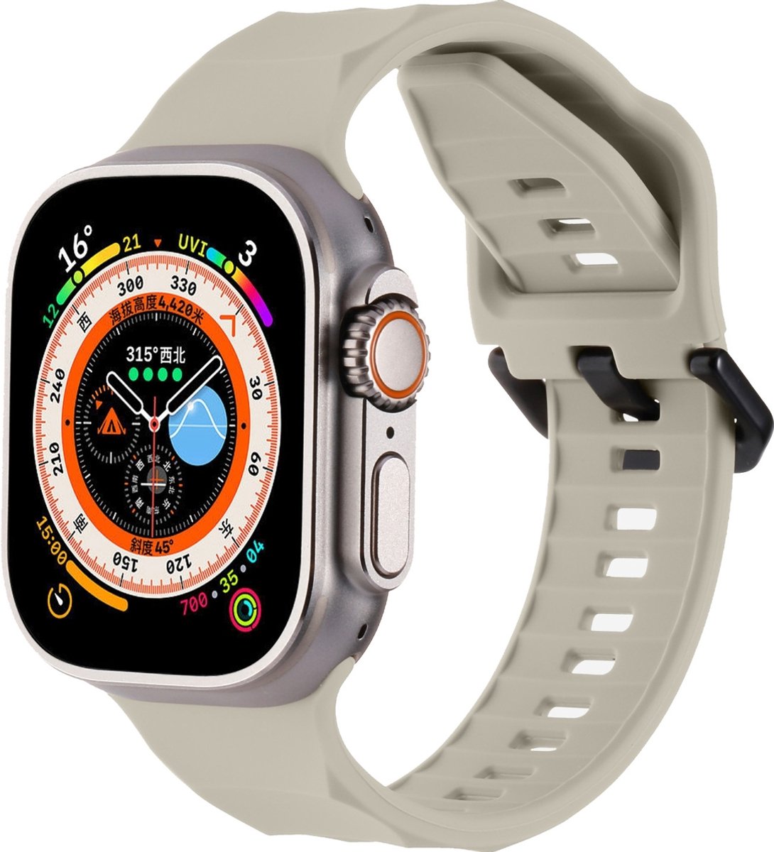 Mobigear Ripple Siliconen Watch bandje geschikt voor Apple Watch Bandje Gespsluiting - 49/45/44/42 mm - Sterrenlicht