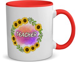 Akyol - docent cadeau - koffiemok - theemok - Docent - meester en juffen cadeau - teacher gift - de beste leraar/lerares - verjaardagscadeau - cadeau - afscheidscadeau - geschenk - leuke cadeau - rood - gift - juffendag - meesterdag - 350 ML inhoud