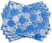 Summer Blue 100% Cotton Set of 4 Place-Mats for Dining Table, Kitchen, Wedding, Everyday, Dinner Parties, Spring / Summer, Easter (33 cm x 48 cm)