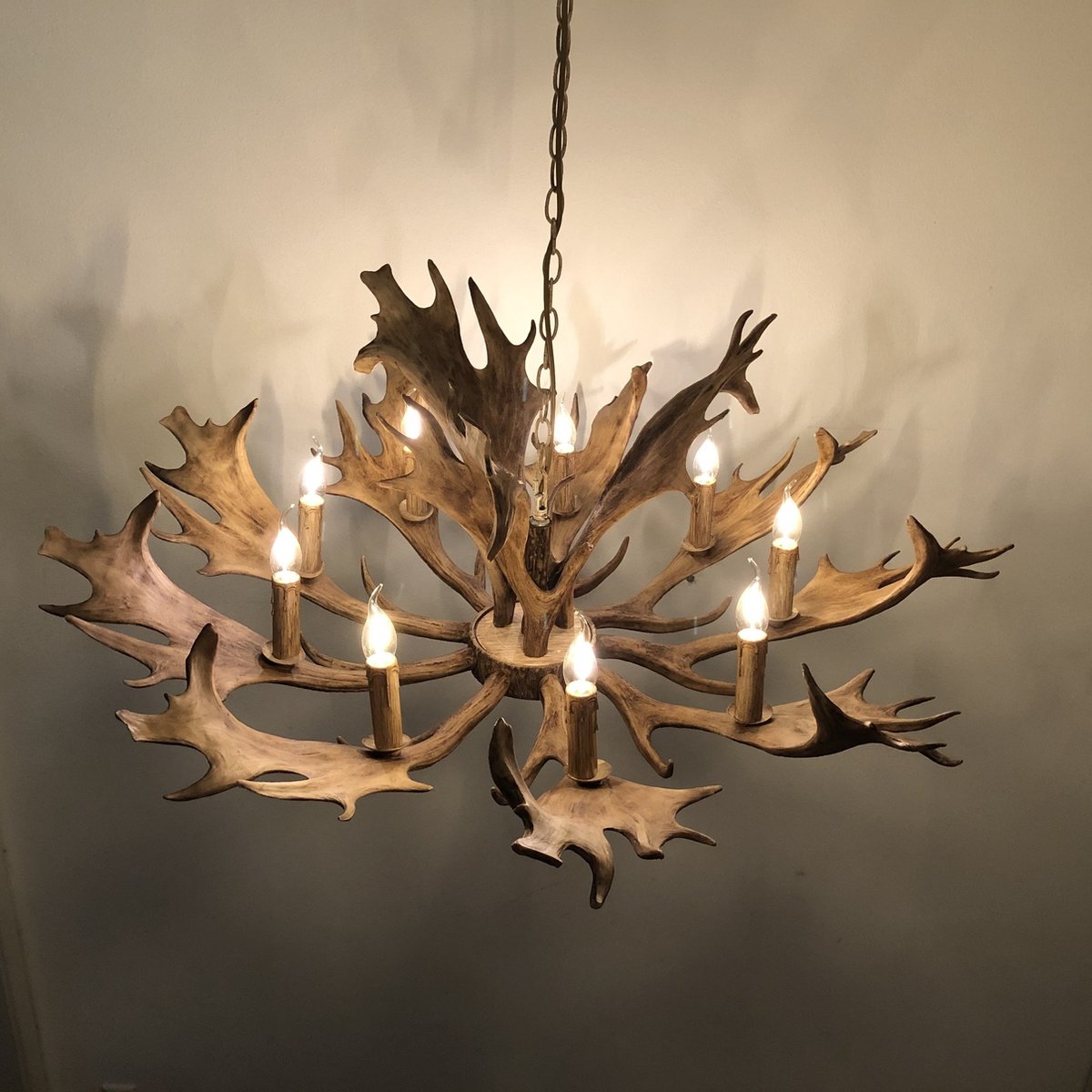 PW-Collection DePauwWonen Kroonluchter Rendier Gewei 9 lichts E27 Fitting Hanglampen Eetkamer Woonkamer Industrieel Plafondlamp Slaapkamer Designlamp voor Binnen Beton