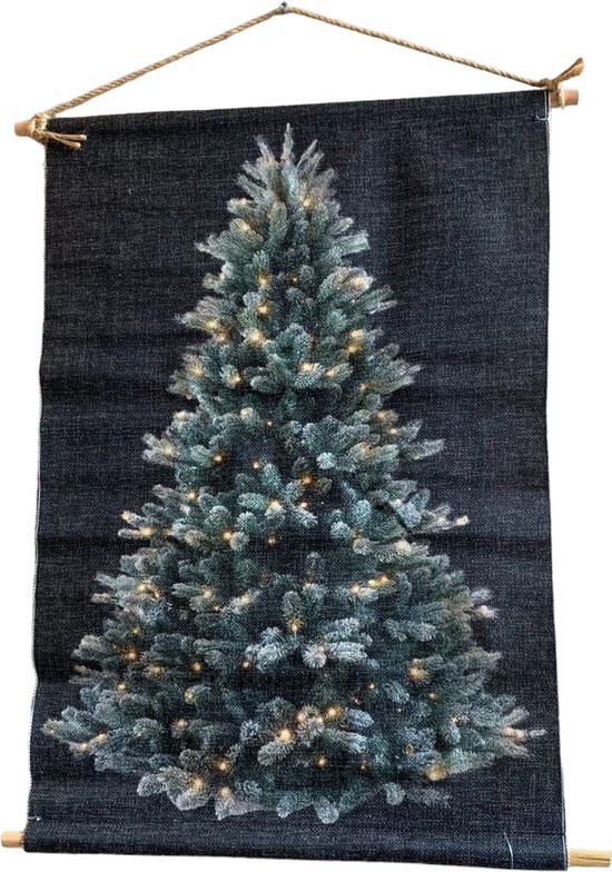 Countryfield canvas doek Kerstboom 60x40cm ledverlichting met