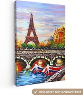 Canvas - Schilderij - Parijs - Water - Eiffeltoren - Stad - Olieverf - 40x60 cm - Muurdecoratie - Interieur