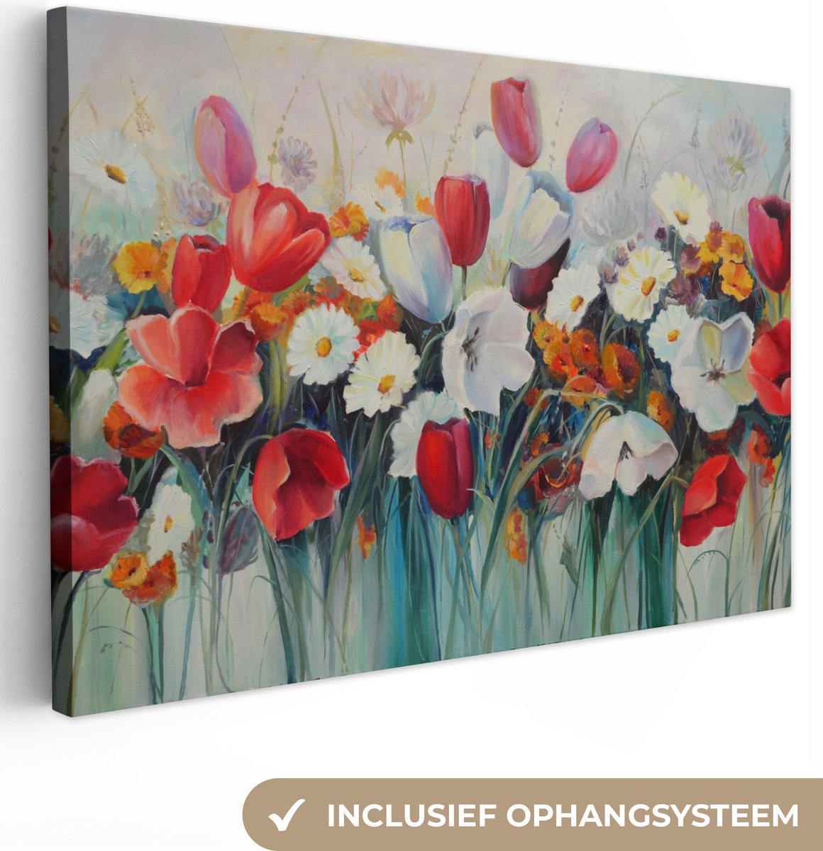 Canvas - Schilderij - Olieverf - Bloemen - Natuur - 180x120 cm - Woondecoratie - Interieur