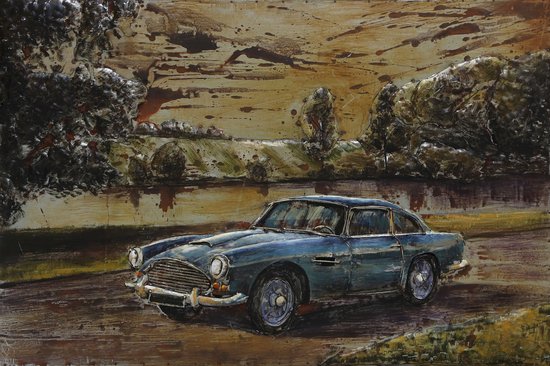 Metalen 3D schilderij Aston Martin Db5 James Bond - 80 cm x 120 cm - schilderij - muurdecoratie - wall - deco - kunst - wanddecoratie - metaal - wandschilderij - decoratief - interieur - cadeau - geschenk - gift - verjaardag - kerst - nieuwjaar