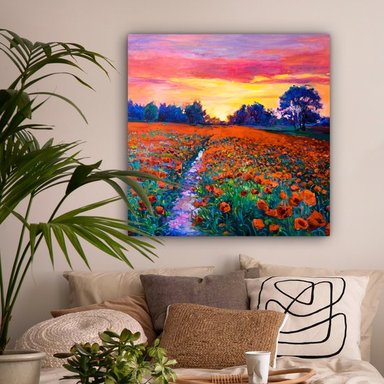 Toile - Peinture - Fleurs - Nature - Peinture à l'huile - 90x90 cm - Toile Nature - Toile Toile - Décoration murale